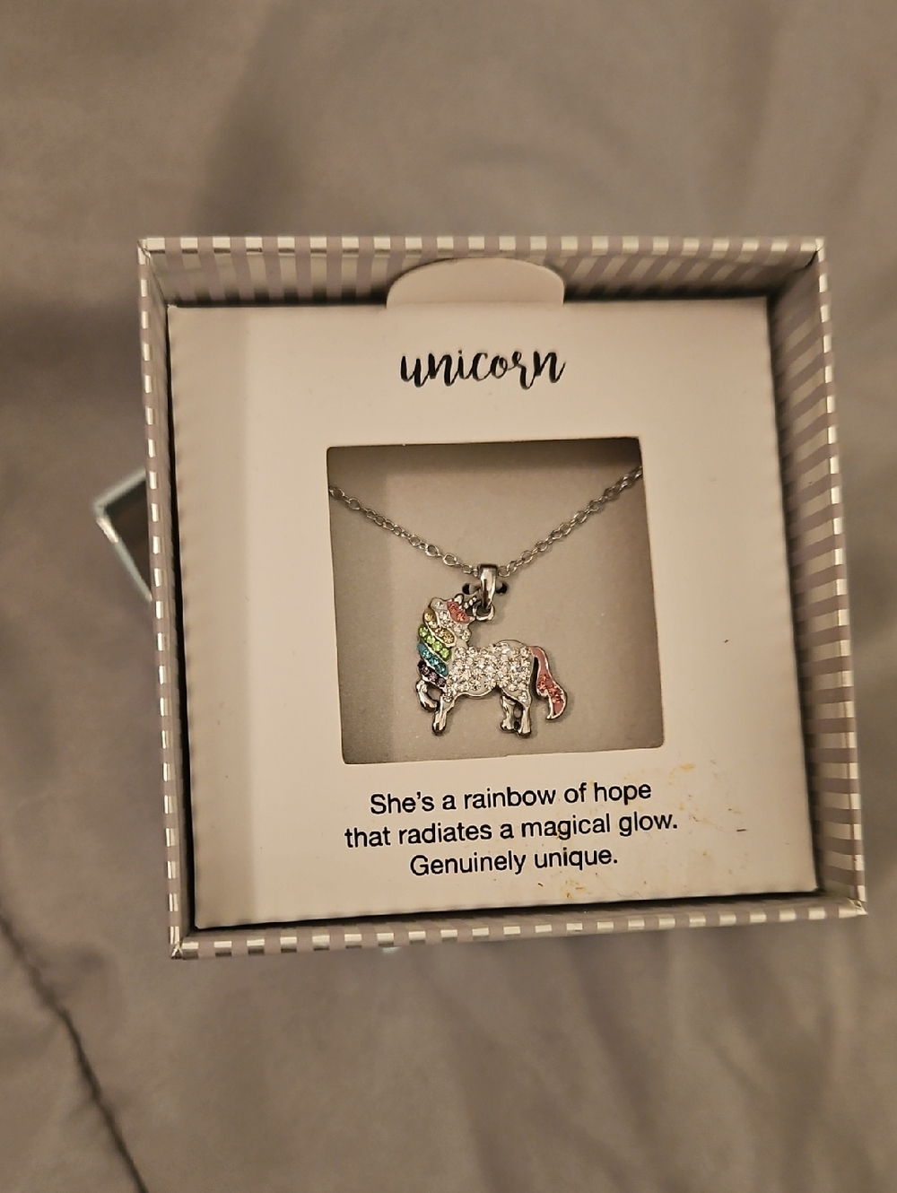 NIB Unicorn Rainbow Pendant Necklace - Silver with Multicolor Accents